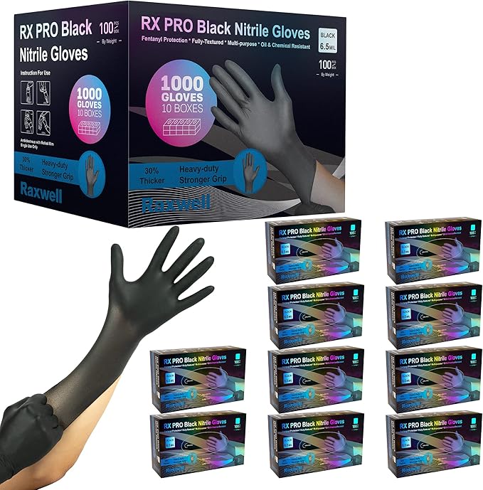 Raxwell Disposable Nitrile Gloves - Food Grade Heavy-Duty Puncture Resistant Black Gloves for Cooking & Food Service