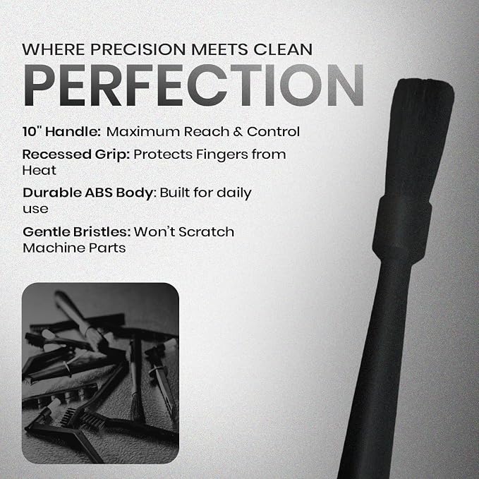 Rattleware Black Espresso Machine Grinder Brush - Ideal for Home, Cafe, Restaurant Or Hotel - Long Durable Handle Coffee Grinder Cleaning Brush Trusted By Baristas (10") - Pack of 2