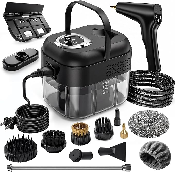 Steam Cleaner for Home: 1.7L Water Tank, Handle High Pressure Steam Cleaner with 6 Level Adjustable Handle, 15s Heat Up, 2500W Portable Steamer for Home, Car Detailing, Dirt, Grease, Grout