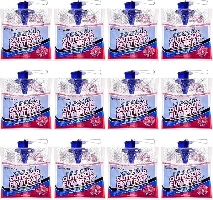 24 Sets of Fly Strips and 12 Sets of Disposable Outdoor Fly Trap Bundle