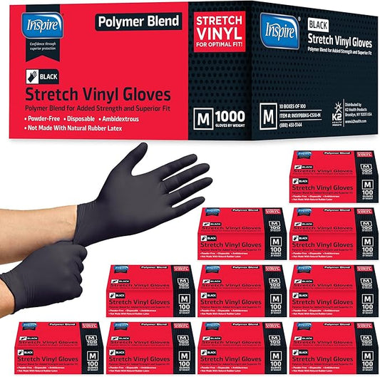 Inspire Nitrile-Vinyl Blend Exam Gloves - Disposable, Latex Free, Multipurpose Nitrile Gloves for Cooking Food Prep & Cleaning (Case Of 1000, Medium)