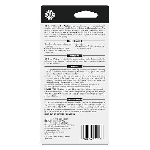 GE Grout Whitener, White, 1 Pen, 12 Pack