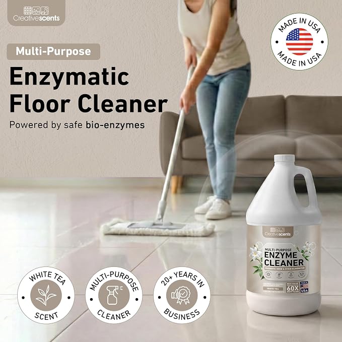 Creative Scents Multipurpose Enzyme Cleaner & Odor Remover | Super Concentrated for Floor, Carpet, Drain | Pet Urine Odor Eliminator | Enzyme Cleaner for Cat Urine & Dog Poop | 1 Gallon - White Tea