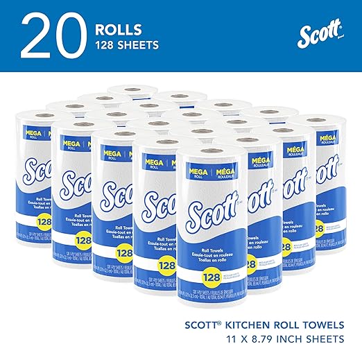 Scott Professional Kitchen Paper Towels, Bulk (41482), Fast-Drying Absorbency Pockets, White, Perforated (128 Sheets/Roll, 20 Rolls/Case, 2,560 Sheet Total)