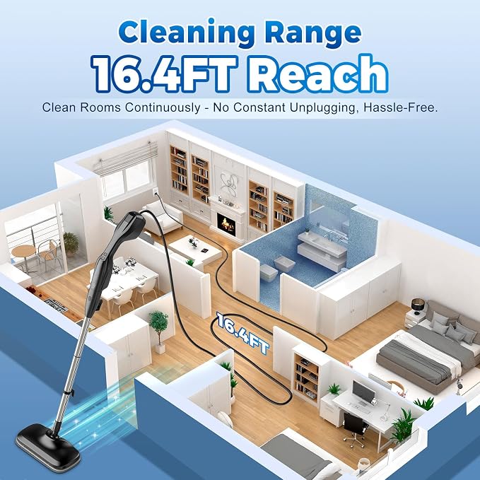 Fast Heating & Heavy Duty Detachable Steam Mop Cleaner with 17 Accessories, Dual-Speed Control 260°F High-Temperature Floor Steam Mop, Power Steady Steam Cleaner for All Floors|Windows|Tile|Grout|Home