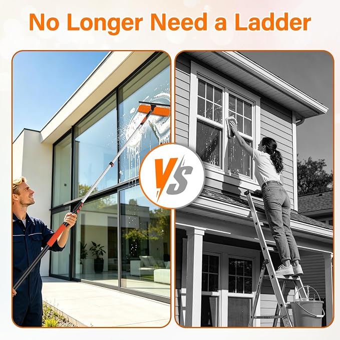 20FT High Reach Duster with Extension Pole 3-12FT, 4-in-1 Cleaning Kit with Universal Swivel Joint, High Ceiling Fan Cleaner Duster, Cobweb Duster, Microfiber Feather Duster and Window Squeegee