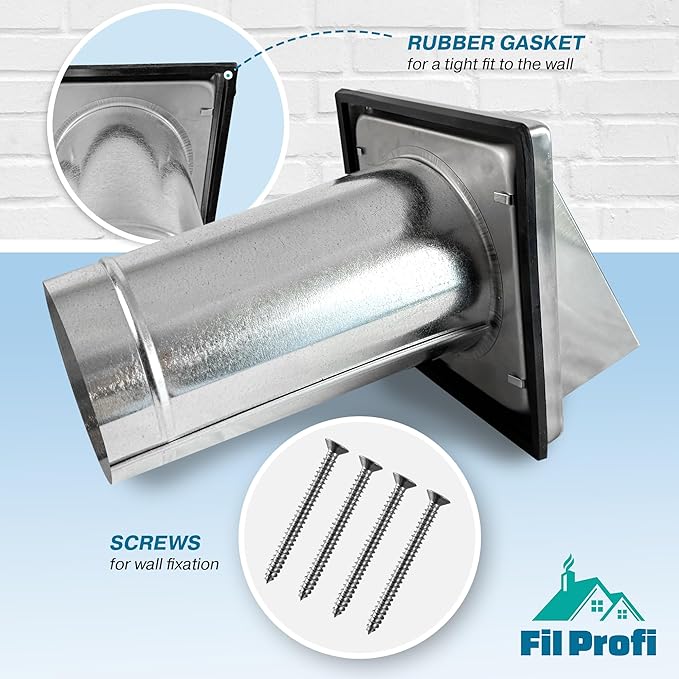 Wall Vent Cover. Exhaust Duct kit Outside The House. Kitchen,Fan,Dryer Deflector. (6 Inch)