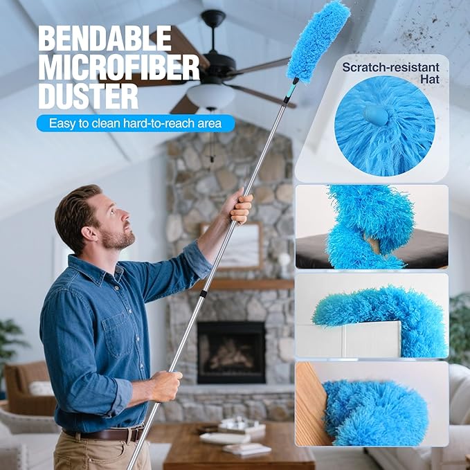 Lineslife Dusters for Cleaning, Microfiber Feather Duster 3-in-1 Kit, Duster, Cobweb Duster, Microfiber Dusters for High Ceilings and Fans, Blinds, Cars and Furniture