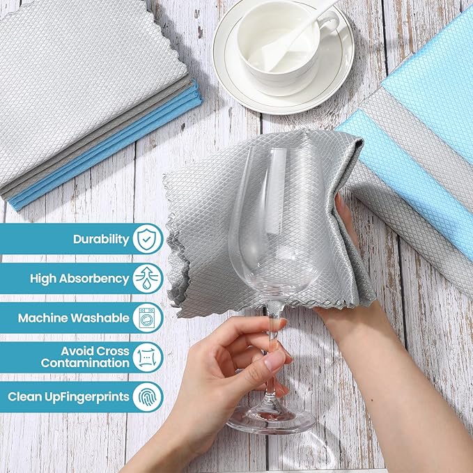 40 Pack Cleaning Cloth Reusable Kitchen Towels Fish Scale Microfiber Polishing Cloth for Windows Glass Mirrors No Watermark, 12 x 16 Inches(Gray Blue)