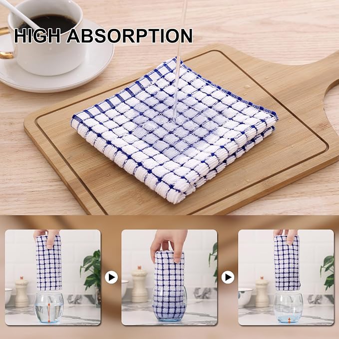 Kitinjoy Cotton 16 Pack Kitchen Towels and Dishcloths Sets, 16 x 25 Inch & 12 X 12 Inch Dish Towels Bulk, Super Soft and Absorbent Hand Towels for Kitchen Drying, Mixed Color