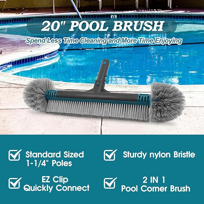 POOLWHALE Pool Net with 20" Pool Brush for Cleaning