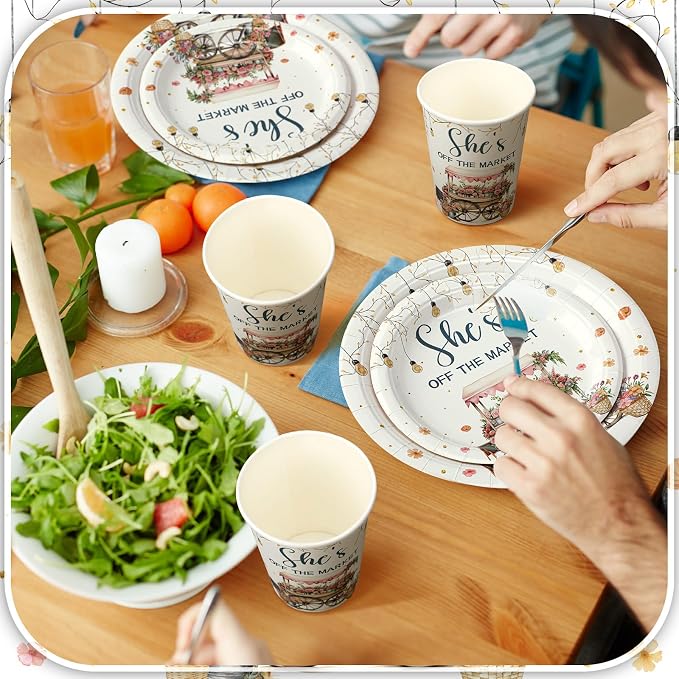 Zhehao 200 Pcs She's off the Market Bridal Shower Plates Napkins Sets Bridal Shower Decoration Wedding Decorations Wedding Paper Plates Engagement Bachelorette Supplies, Serve 50