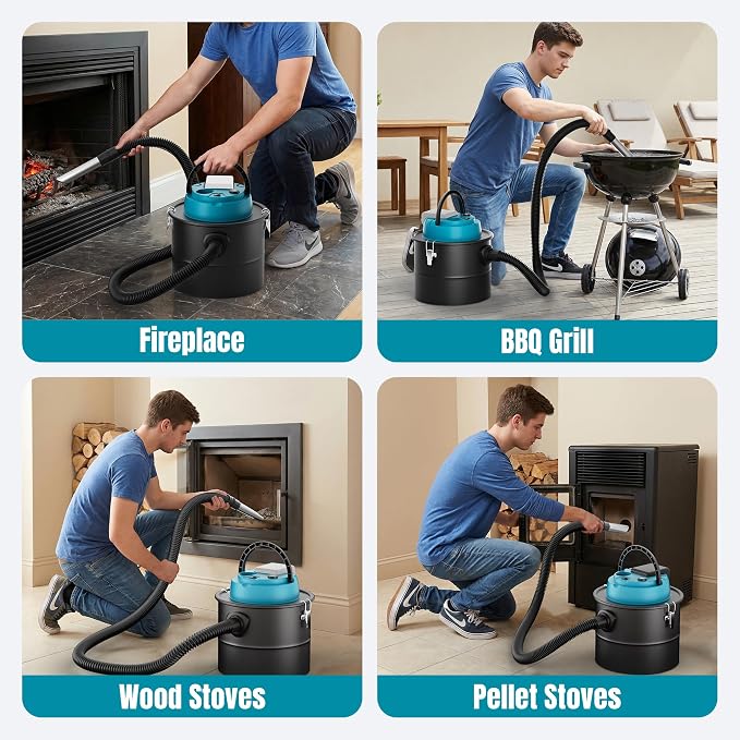 Cordless Ash Vacuum, 4 Gallon Fireplace Ash Vacuum for Pellet Stoves, Pellet Stove Vacuum with Blower Function for Fireplaces, Pellet Stoves(Tool Only)