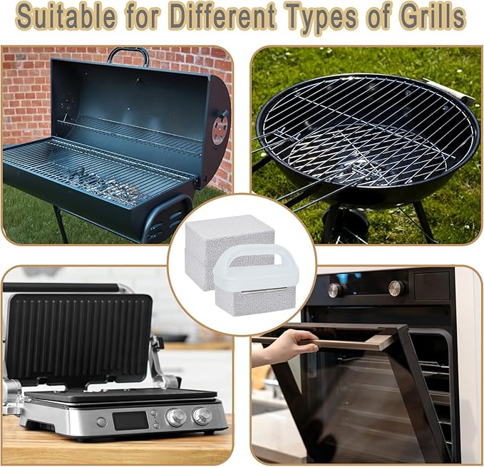 Heavy Duty Grill Cleaning Brick with Handle, Durable Griddle Pumice Stone Cleaning Blocks Removing Stains for Flat Top, Oven, Stove, BBQ Grates, Cookware (3)