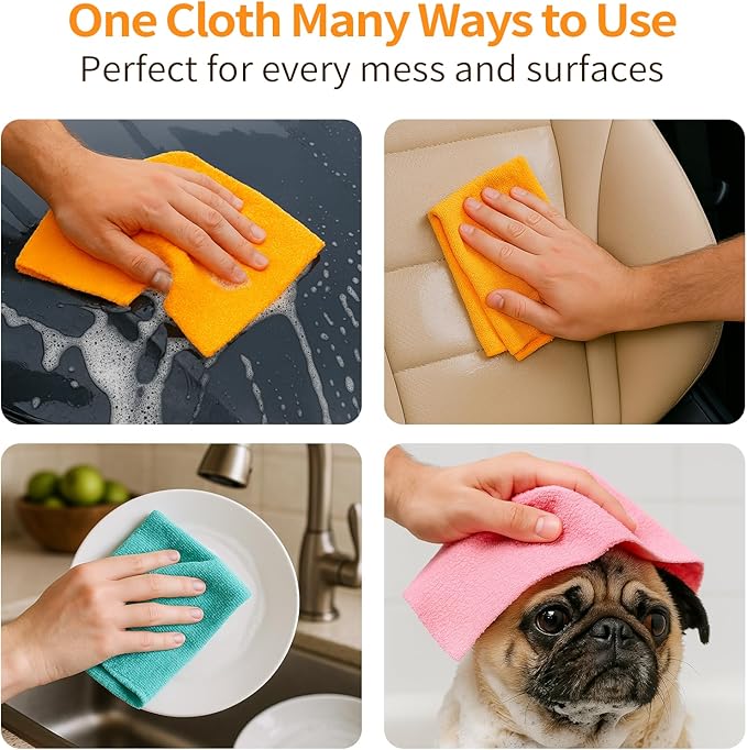 Microfiber Cleaning Cloth Roll, 50-Count Absorbent & Reusable, Streak-Free, Lint-Free, Scratch-Free Towels, Dish Rags for Kitchen, Home, Studio & Surfaces, Green Wave Pattern, 12x12 in