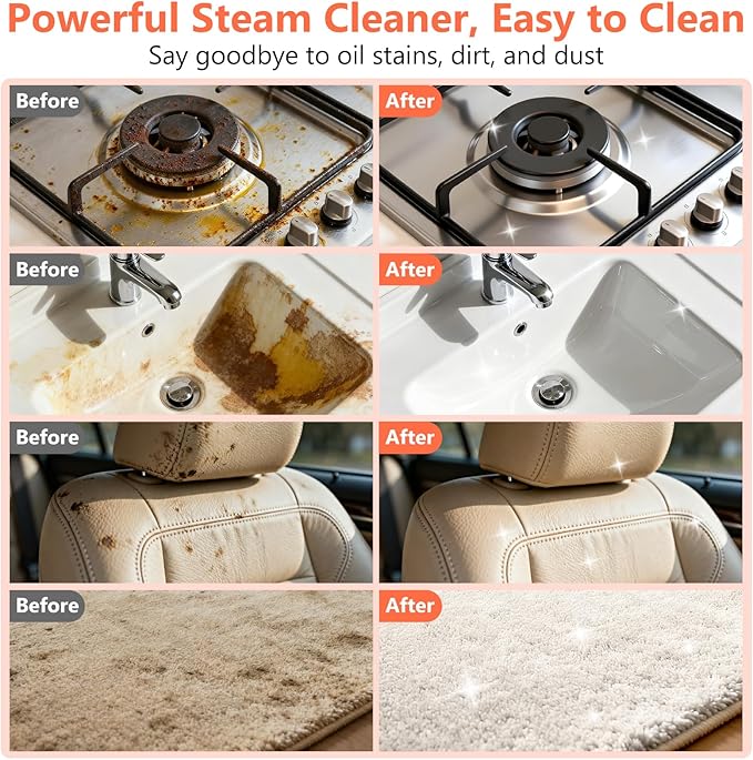 Steam Cleaner, Portable Steamer for Cleaning with 16pcs Accessories, 6-Level Adjustable, 15s Heat-Up, Handheld Steam Cleaner for Home, Tile, Grease, Dirt, Grout, Car Detailing