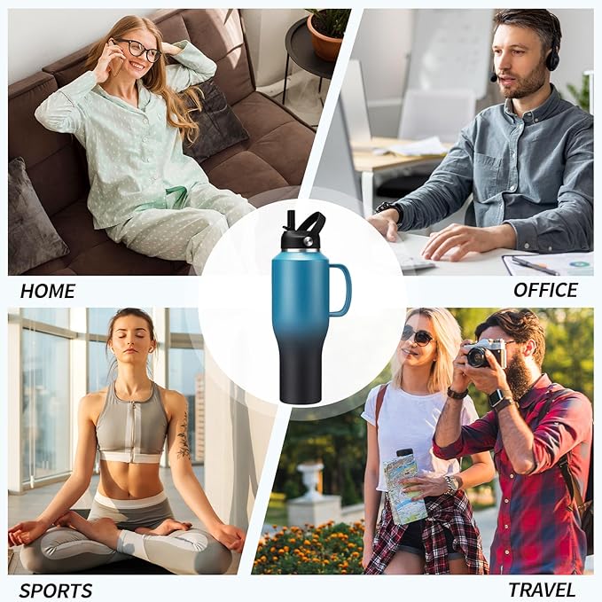 40 oz Insulated Cup with Handle - Stainless Steel Water Bottles with Straw & Auto Chug Lids, Carrier Pouch, Water Metal Coffee Tumblers Metal Flask, Fits in Cup Holder Leak Proof, Keep Cold 48h
