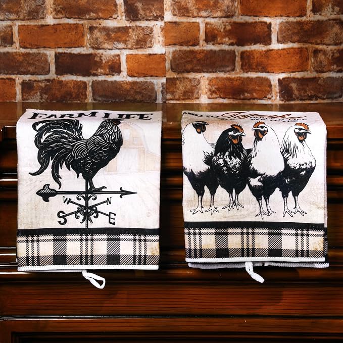 Bencailor 6 Pcs Farmhouse Kitchen Towels Chicken Rooster Kitchen Decor Farm Animal Hand Towels for Cooking Baking Housewarming Gift,15.75 x 23.62 inch(Retro Gray,Barn Farm)