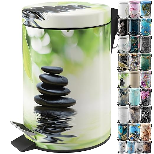 Sanilo Small Bathroom Trash Can with Lid [1.3 Gallon] - Lidded Tiny Trashcan for Garbage - Mini Metal Bin with Soft Closing Mechanism - Bath Room Accessoire Wastebin with Inner Bucket (Harmony)