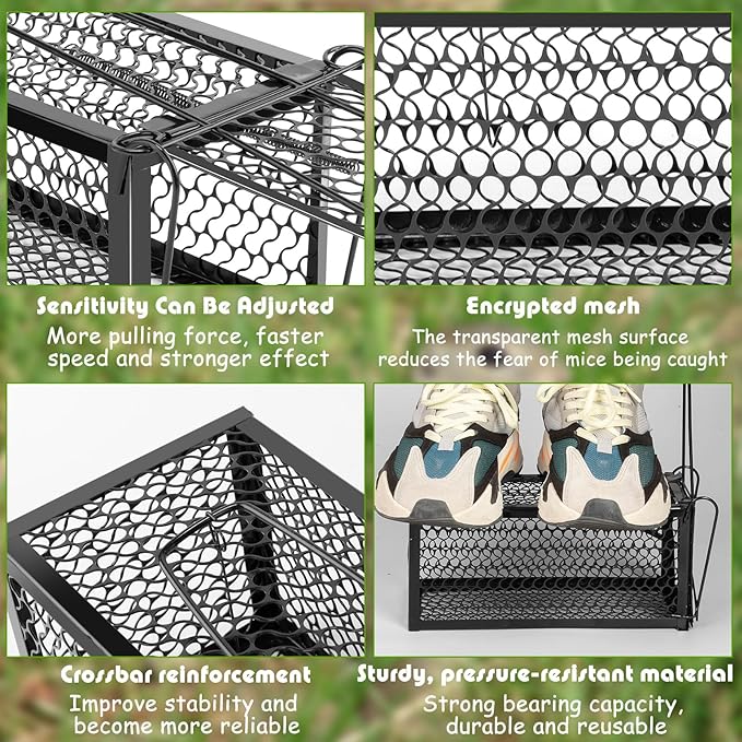 Qualirey 2 Pcs Humane Rat Trap Chipmunk Rodent Mouse Squirrel Trap 11 x 6 x 6 Inches Small Live Animal Mouse Voles Hamsters Live Cage Rat Cage for Mice Easy to Catch and Release, Black