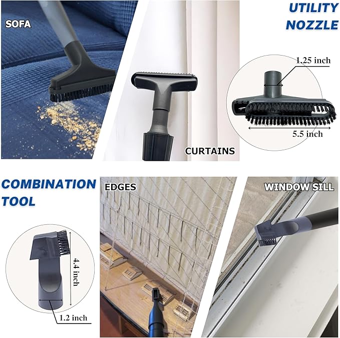 Universal 1.25 Inch (32MM) Vacuum Brush Attachments with Hose Adapter Kit for Shop Vacs Hose 1-1/4'' - 1.25 Vacuum Accessories for Small Shop Vacs