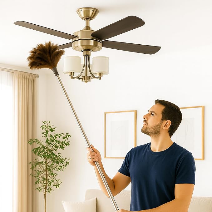 Ostrich Feather Duster, 79 Inch (2m) Extra Long Extendable Telescopic Handle Cleaning Tool, Natural Soft Feather Brush for High Ceiling Fan, High Shelves and Home Cleaning