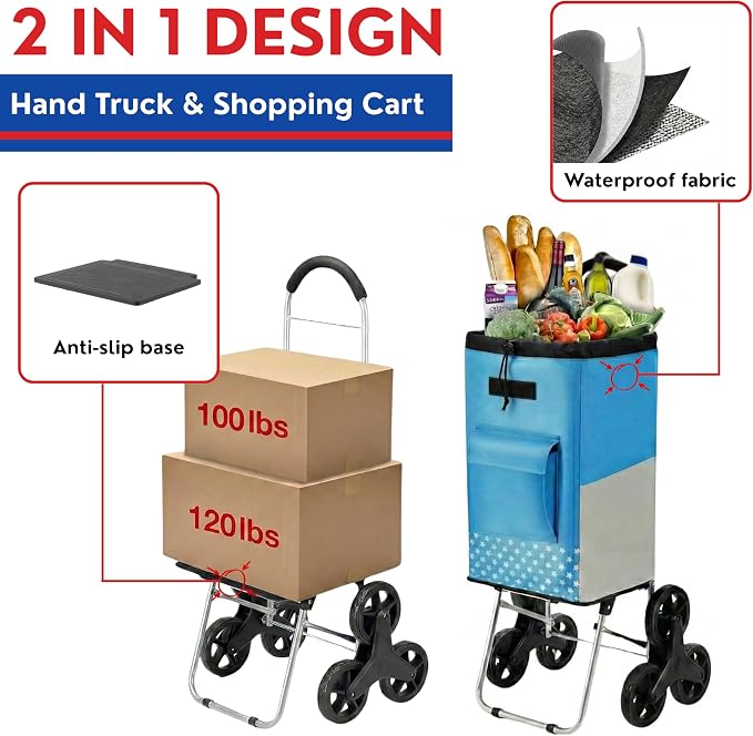 Shopping Cart, 220 lbs Capacity, Foldable Grocery Trolley with Large Bag, Laundry Utility, Adjustable Bungee Cord (Sky Blue)