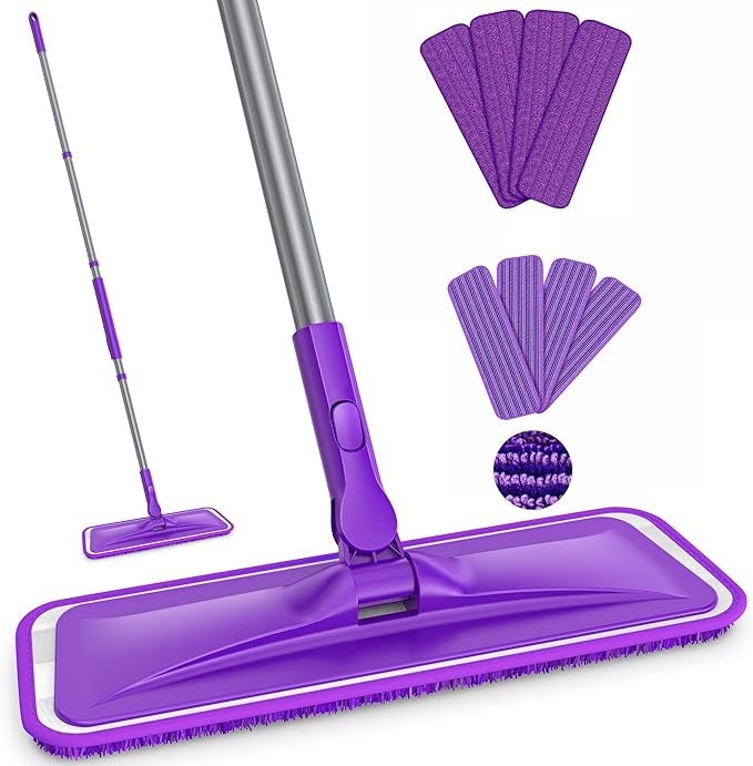 Microfiber Mops for Floor Cleaning - BPAWA Flat Floor Mop with 8 Reusable Washable Mop Pads fit for Swiffer Powermop Kitchen Wet Dry Dust Mop for Hardwood Laminate Wood Tile Ceramic Vinyl Wall Floors