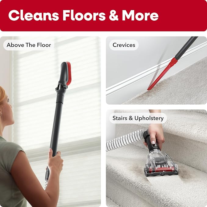 Hoover WindTunnel Cord Rewind Pro Bagless Vacuum Cleaner, Corded Upright Vacuum Cleaner for Carpet and Hard Floor, Multi-Cyclonic Filtration, 25ft Auto-Rewind Cord, 5-Height Adjustment
