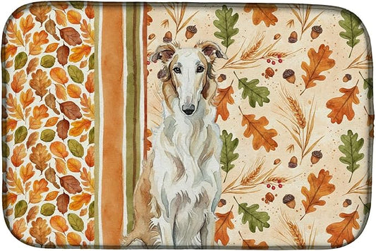 Caroline's Treasures Borzoi Heirloom Fall Dish Drying Mat Absorbent Dish Drying Mat Pad for Kitchen Counter Dish Drainer Mat for Countertop, 14 x 21", Multicolor