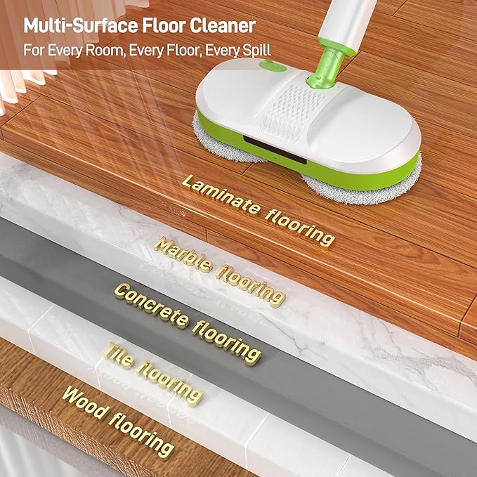AlfaBot Cordless Electric Mop, Electric Mop Floor Cleaner with LED Headlight & Water Sprayer, Up to 60 Mins, Self-Propelled with Big Water Tank for Multi-Surface