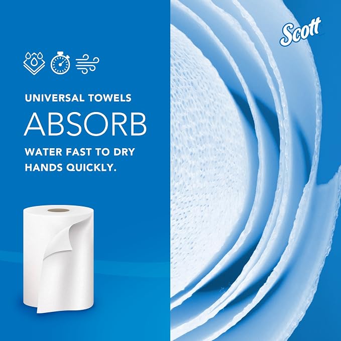Scott Professional Essential Universal High-Capacity Hard Roll Paper Towels, Bulk (01000), Hardwound 1.5" Core, Absorbency Pockets, White (12 Rolls at 1,000' Each, 12,000'/Case)