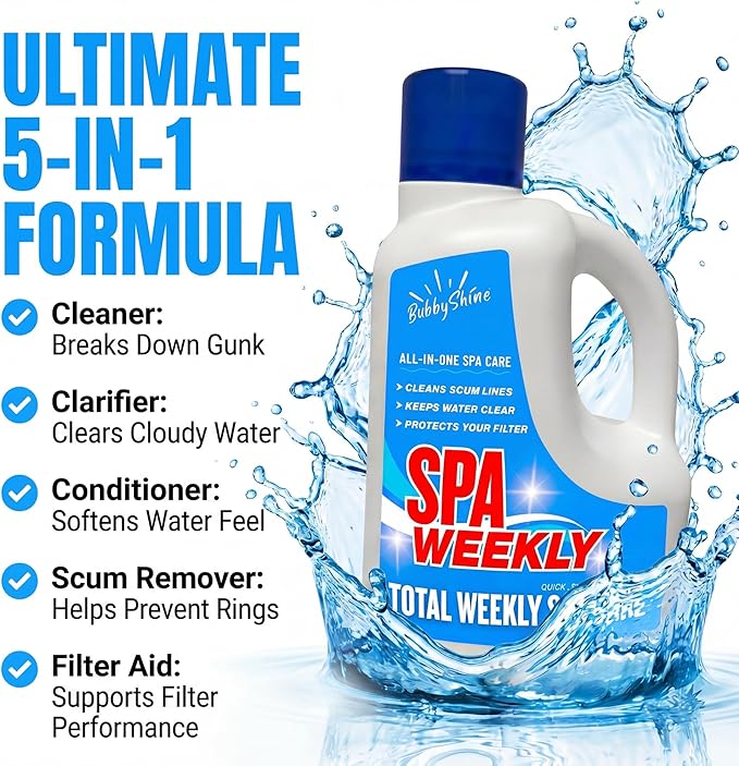 5-in-1 Weekly Hot Tub Chemicals, Spa Chemicals for Hot Tub, Clarifier, Cleaner & Conditioner for Spas & Inflatable Tubs, 3 L – BubbyShine