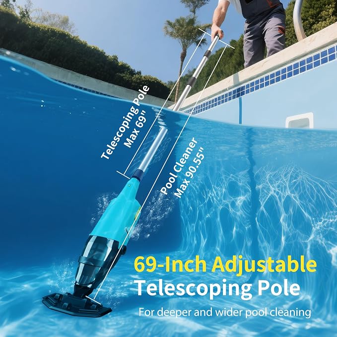 Handheld Pool Vacuum for Above Ground Pools,Cordless Pool Vacuum with Powerful Suction up to 18 gallons/min,Ideal for Leaves and Debris,Pool Vacuum Head for Pools Above Ground and Hot Tubs (Green)