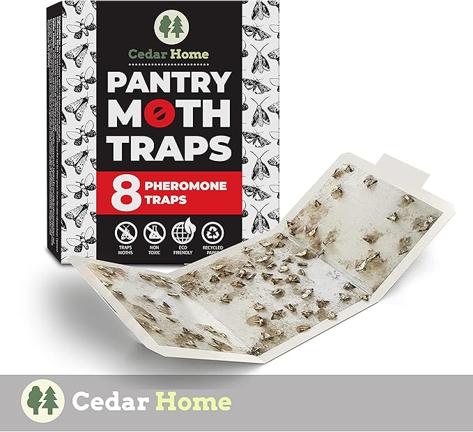Cedar Hyde Pantry Moth Traps 8-Pack with Pheromones | Long Lasting, Safe, Non-Toxic & No Insecticides | Sticky Glue Pheromone Trap for Kitchen Pantry Moths | U.S.A. Seller
