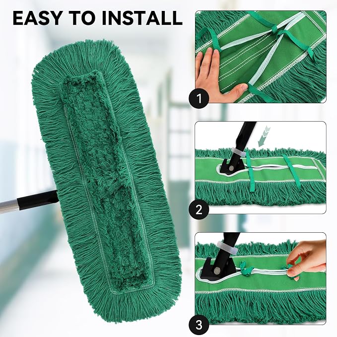 Commercial 48 Inch Dust Mop Head: Replacement Heavy Duty Sweeper and Janitorial Industrial Dust Mop Head for Floor Cleaning,Office,School,Restaurant,Hospital (Green - 48 Inch, 3 Pack)