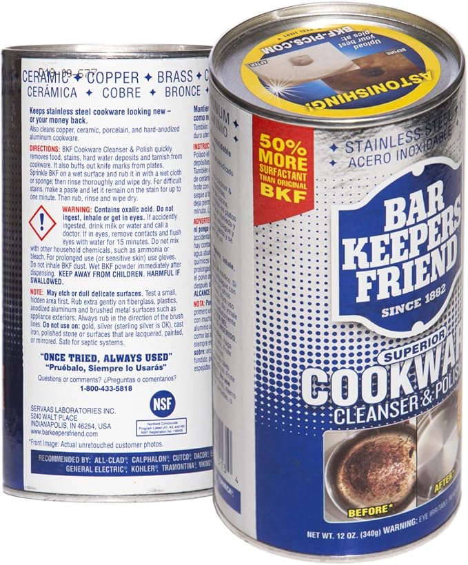 Bar Keepers Friend Cookware Cleanser & Polish (12 oz) - Cleaner, Degreaser & Stain-Remover - for Use on Stainless Steel and Copper Pots, Pans and Utensils, Glass Casserole Dishes and More (6)