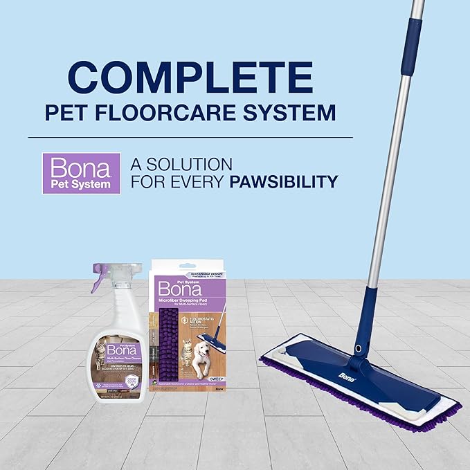 Bona Pet System Bundle for Cats - Includes Premium Pet Microfiber Mop for Multi-Surface Floors + Pet System Microfiber Sweeping Pad + Floor Cleaner, Cat Formulation 32 fl Oz