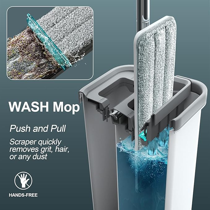 JOYMOOP Mops and Bucket with Wringer Set with 61" Mop Handle with Flexible 13" Flat Head with Flat Mop