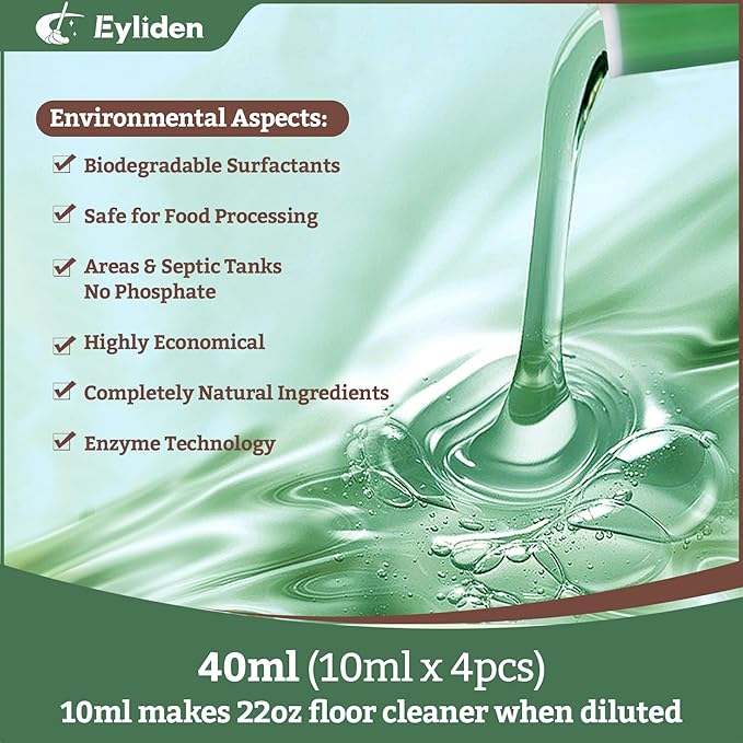 Eyliden Spray Mop with Bio-Enzyme Cleaner, Floor Mop for Hardwood, Tile & All Floors, Breaks Down Grease & Odors Naturally, 360° Swivel, 2 Washable Microfiber Pads, 4x10ml Concentrate Cleaner