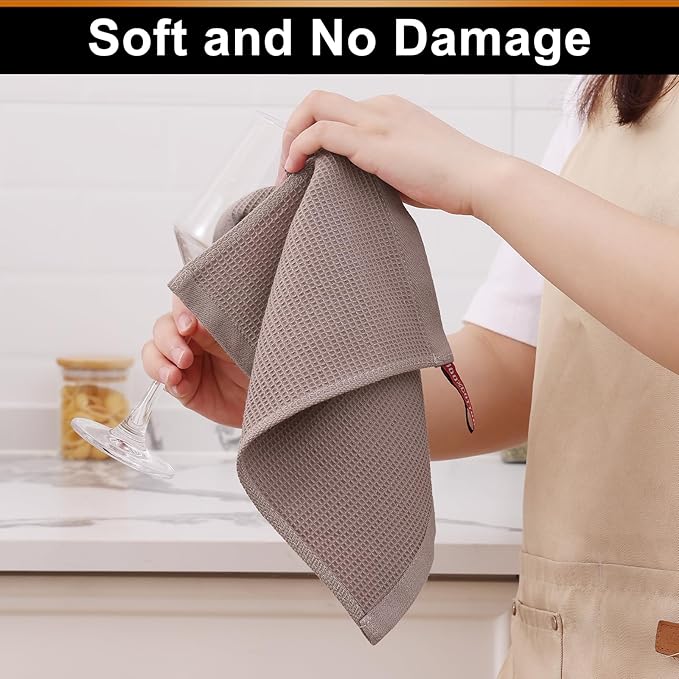 Homaxy 100% Cotton Waffle Weave Dish Cloths - 6 Pack Soft and Absorbent Dish Towels - 12 x 12 Inches Quick Dry Dish Rags - Beige/Dark Grey/Brown