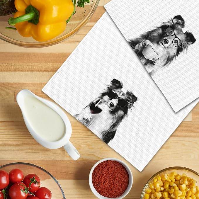 Funny Chef Shetland Sheepdog Kitchen Towels Set of 2, Shetland Sheepdog Dog Gifts for Women Dish Tea Towels for Kitchen, Dog Mom Lovers Owner Gifts Decorative Hand Towel, 16x24 Inch
