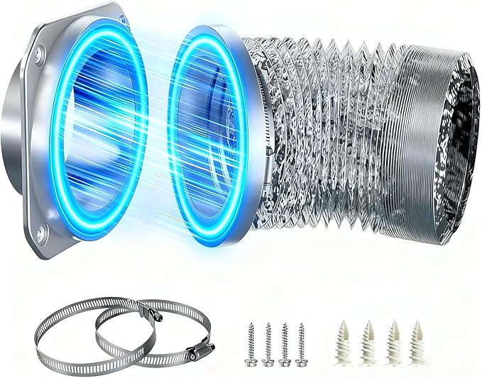 Magnetic Dryer Vent Connector Kit DV180 Airtight Seal Dryer Vent Coupling Easy to Clean Quick Connect and Disconnection Including a 2.6ft 4" Duct Hose and two Clamps
