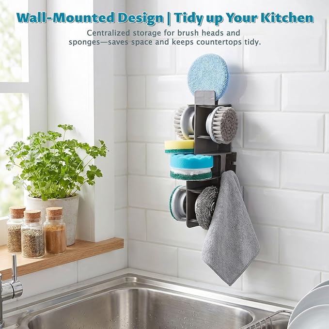 Wall Mount Organizer Rack for Electric Spin Scrubber | Handle Dia. under 1 inch,Storage Holder, Cleaning Brush Caddy,Bathroom Kitchen