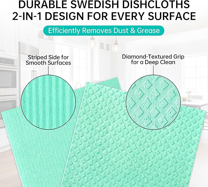 JOYMOOP Swedish Dishcloths, Reusable Cellulose Kitchen Cloths, Multicolor, 8 x 7 inches, 12 Pack, Diamond Pattern, Super Absorbent, Quick Dry, Odor Resistant, Lint Free