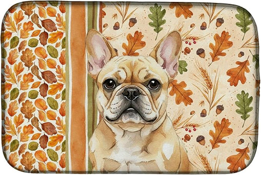 Caroline's Treasures Fawn French Bulldog Heirloom Fall Dish Drying Mat Absorbent Dish Drying Mat Pad for Kitchen Counter Dish Drainer Mat for Countertop, 14 x 21", Multicolor