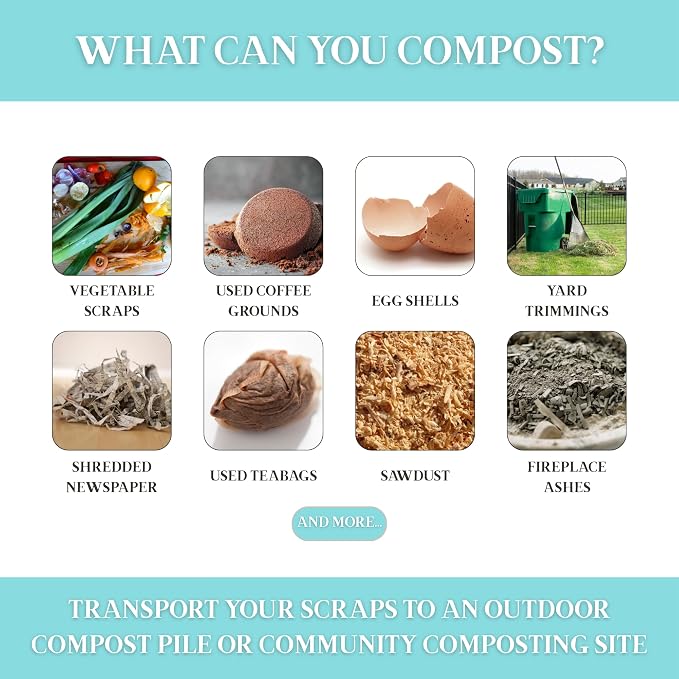 Martha Stewart Indoor Compost Bin Starter Bundle | Countertop Composting Bucket for Kitchen | .7 Gallon Capacity | Includes 6 Filters and Silicone Liner Bag | Plant Based Materials | Light Blue