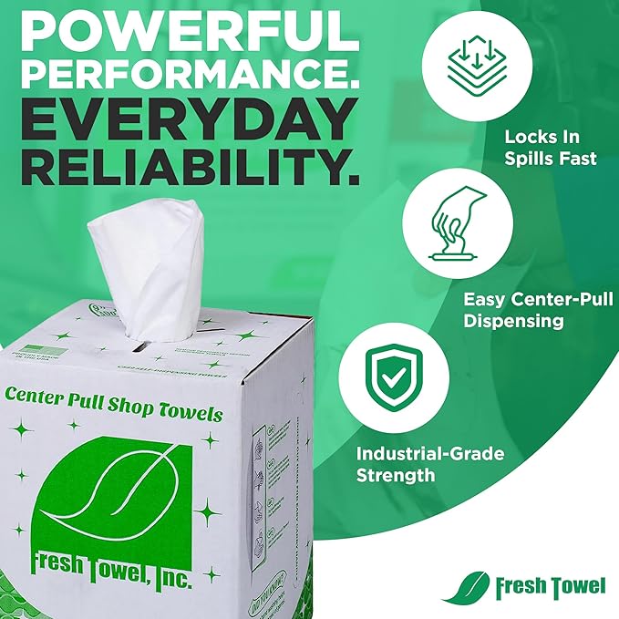 Fresh Towel Ultra Strong Center Pull Shop Towels - (1 Box of 300) Disposable Cleaning Towels - White, 9 x 12 inches - FT500