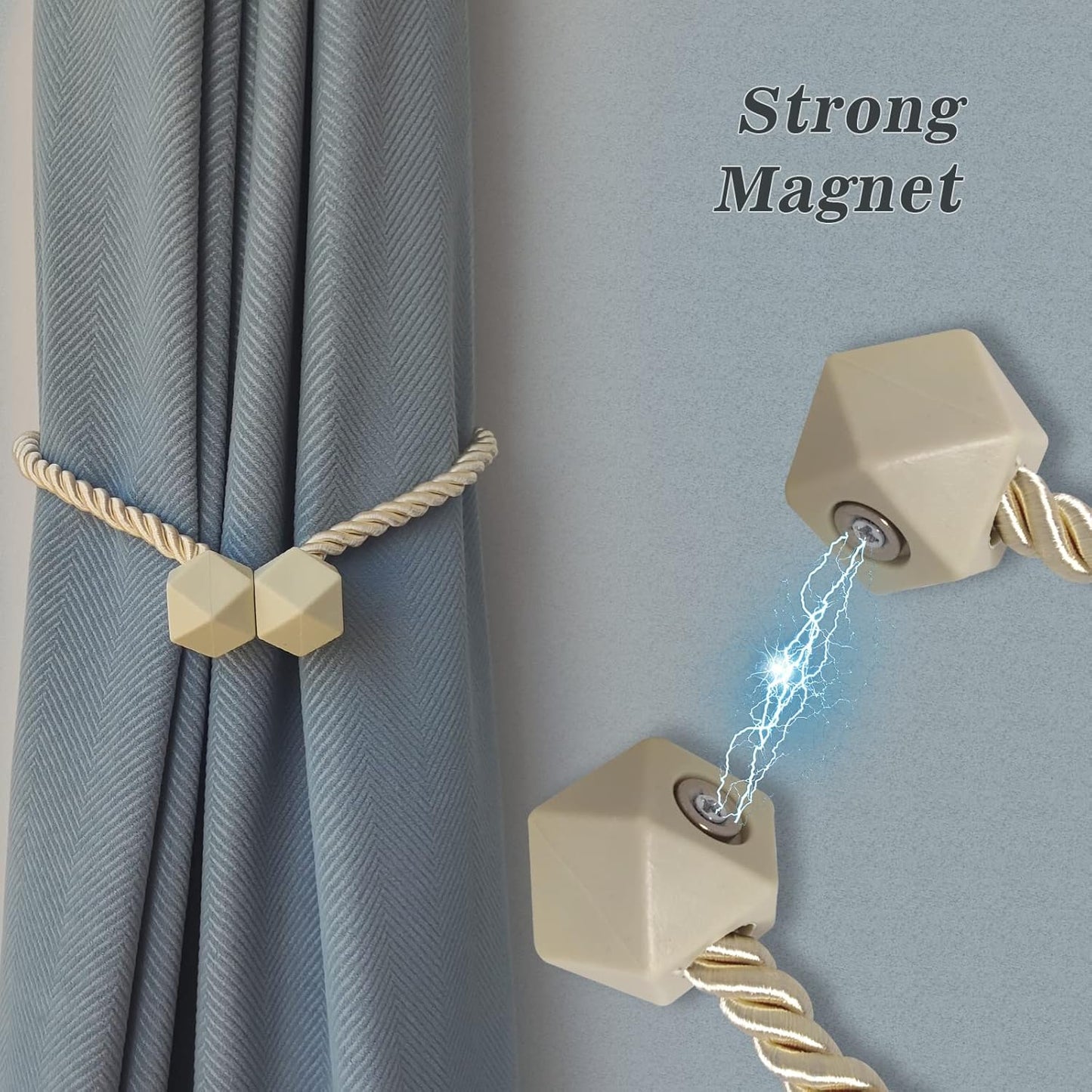 Hion Magnetic Curtain Tiebacks Beige 2pcs, Curtain Tiebacks Buckles Holdbacks Holders Hooks Clip for Home Bedroom Office Decorative Curtain
