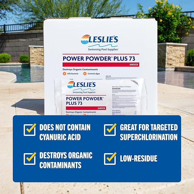 Leslie's Leslie’s Power Powder Plus 73% Cal-Hypo Granular Pool Shock Sanitizer for Crystal Clear Water – Fast-Dissolving, Eliminates Algae & Bacteria – 6 x 1 Pound Bags 25273